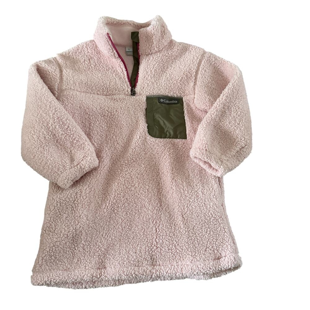 Columbia Pullover Girls XS Pink Sherpa Fleece Quarter Zip Jacket Outdoors Cozy